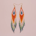 Bohemian handmade beaded tassel earrings with orange and purple geometric patterns - Orange Purple Geometric Multicolor