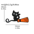Tabella dettagliata delle dimensioni per la spilla in smalto gatto e zucca 20mm x 34mm - Caramella dei cartoni animati nera arancione / Gatto di caramella dei cartoni animati