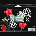 Racing car themed 5-piece foil balloon set with checkered flags and red stars - Green Racing Car Set 3 (5pcs)