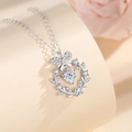 S925 sterling silver necklace with a heart gemstone inside a bow-knot floral wreath - White Gold Color (DY811)