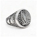 Vintage silver praying hands ring with sunburst rays in durable stainless steel - US 7 / Steel Color (10305)