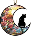 Dettaglio decorazione gatto a mezzaluna con motivo floreale in vetro colorato e corda - 10*10*0.4cm / Stile 2-Orchidea Gato Luna