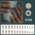 Uñas postizas de almendra verde militar con estrellas y pedrería, set de 24 piezas - Tipo de Pegamento / Diseño de Estrellas Verde Militar (D708)
