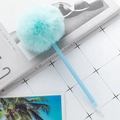 Sky blue creative ballpoint pen with large fluffy pom pom on white grid background - Candy Blue