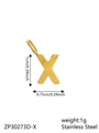 Polished gold stainless steel letter X pendant with detailed size and weight measurements - Letter-X / Gold