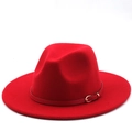 Classic red wide brim fedora hat in wool felt with gold buckle band for autumn and winter - M(56-58cm) / Red