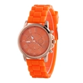 Detail view of the orange silicone strap and rose gold quartz watch case - Orange
