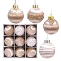 Set di palline di Natale champagne e bianche con paillettes per decorazione albero - 8cm (Set da 9) / Oro champagne