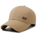 Hellbraune Wollmischung Baseballkappe mit schickem schwarzem Metall-Logo an der Seite - Verstellbar / Khaki