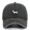 Washed dark gray baseball cap with embroidered dachshund and classic six-panel structure - One Size / Army Green