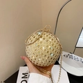 Elegant gold spherical evening bag with crystal mesh and metal ring handle for women - Gold