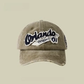 Vintage khaki baseball cap with Orlando embroidery and distressed cotton finish - Orlando Embroidery - Khaki Denim