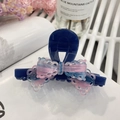 Pince à cheveux en acétate bleu foncé avec un nœud en dentelle dégradé rose et bleu - Env. 9,7 cm / Bleu Coloré - Pince Noeud Dentelle