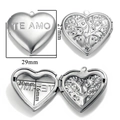 Silver stainless steel heart locket with Te Amo engraving and tree of life relief - A118-Te Amo/Tree of Life