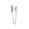 Single S925 sterling silver chain earring featuring four colorful round cubic zirconia stones - Single Piece / Platinum - Colorful Zircon Row