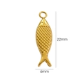 Macro detail of golden fish pendant showing scale texture and 22mm by 6mm dimensions - 7054-Long Fish