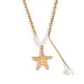 Collar de estrella de mar chapado en oro de 18K con perlas blancas y borla larga - Collar con Colgante de Estrella de Mar y Perlas de Imitación Borla / Dorado