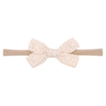 Delicate lace bow headband in beige color with a soft nude nylon elastic band - Beige (21)