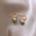 Detailed close-up of grey pearl flower earrings on a soft pink silk background - Ear Hook Earrings (12#)
