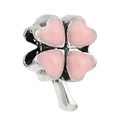 Pink heart-shaped four-leaf clover charm with silver-plated metal edges and enamel - Pink Heart Four Leaf Clover (042)