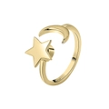S925 Sterling Silber Drehring für Damen mit goldenem Stern- und Monddesign - Einstellbar Offen / Gold