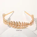 Detail shot of golden laurel leaf headband with 3.2cm leaf height and 29g weight info - Metal Headband-3 Leaves