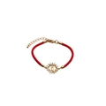 Red braided rope bracelet with golden Virgin Mary pendant and colorful cubic zirconia - Red Braided Rope