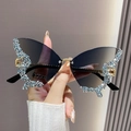 Occhiali da sole a farfalla senza montatura con lenti sfumate grigie e cristalli blu - Montatura Oro/Sfumato Blu Marrone/Strass Blu