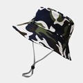 Detalle de sombrero de sol camuflado con ala ancha y correa de barbilla gris ajustable - M(56-58cm) / Camuflaje de Moda Azul Negro (3#)
