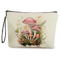 Borsa trucchi in tela con stampa di funghi rosa, cerniera nera e cinturino da polso - Motivo a Fungo Rosa e Bacche (Stile 4)