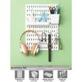 White pegboard wall organizer set with shelves, container and hooks for storage - White Long Board Set 1 / White