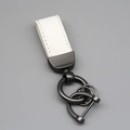 Business style car keychain with white suede leather strap and dark grey metal hardware - Short Style / White/Gun Grey