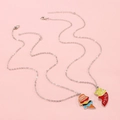Rainbow Best Friends split heart necklace featuring burger and fries enamel pendants - Hamburger Fries (01 White K X226)