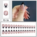 French long stiletto press-on nails with nude pink base and black tips, 24 piece set - FS-36 Nude Base Black Tip