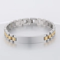 Tweekleurige gouden en zilveren roestvrijstalen horlogeband armband om te personaliseren - 19.5cm / 10mm Tweekleurig Goud (KB136744-WGSF)