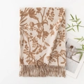 Elegant beige imitation cashmere scarf with brown floral prints and fringe details - White Background Coffee Floral