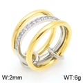 Bague multicouche entrelacée en acier inoxydable avec cristaux en or et argent - US 6 / 3-Ring Pave Bicolore