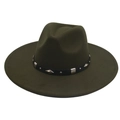 Detail of olive green fedora hat featuring a black band with silver diamond metal studs - Adult (57-62cm) / Army Green
