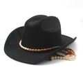 Detail of black cowboy hat with bohemian beaded band and tassel on white background - M(56-58cm) / Black
