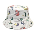 Close-up of colorful mushroom print on high-quality white canvas bucket hat fabric - M (56-58cm) / White Colorful Mushroom Print Style (25#)