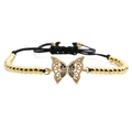 Golden butterfly bracelet with blue rhinestones and adjustable black rope cord - Black Rope with Copper Beads