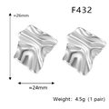 Detailed size specifications for irregular wavy square stud earrings in polished silver finish - Steel