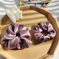 Pink purple mulberry silk hair scrunchies set on hexagonal tray with aesthetic props - Lotus Pink 3.5cm