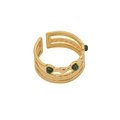 Three-layer gold-plated stainless steel ring with hammered texture and green stone - Three-layer Wrapped Hammered Gem (7#)