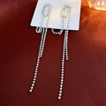 Elegant long silver rhinestone tassel earrings with dangling crystal chain fringe - 19# Silver Two-Way Hoop Style (HE7118)
