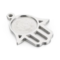 Colgante mano de Fátima de acero inoxidable plateado con engaste redondo para gemas - Color Acero Grande (KLJ4081-Z)