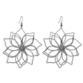 Detailed view of silver woven hollow flower earrings with intricate layered metal petals - Gun Black Flower Earrings (N-052)
