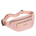 Pink nylon fanny pack for women with gold zippers and adjustable shoulder strap - Pink