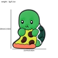Cartoon green turtle pizza metal enamel pin badge with size dimensions and weight info - Turtle Pizza Style (xz2071)