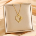 Golden heart pendant necklace with rose and zircon inlay in a luxury jewelry box - Rose / Gold